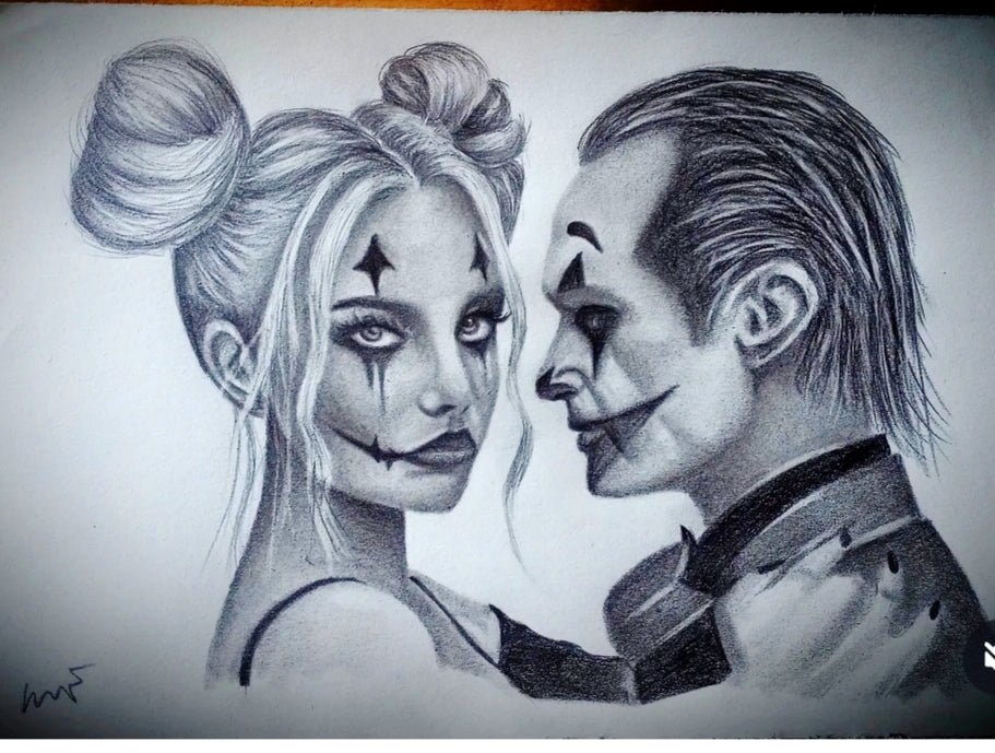 Retrato a lápiz Joker y Harley Quinn